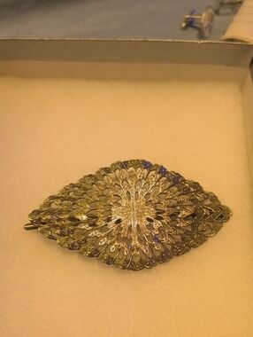 Gold Filigree Marquise Hair Barrette - Women's Decorative Hair Clip